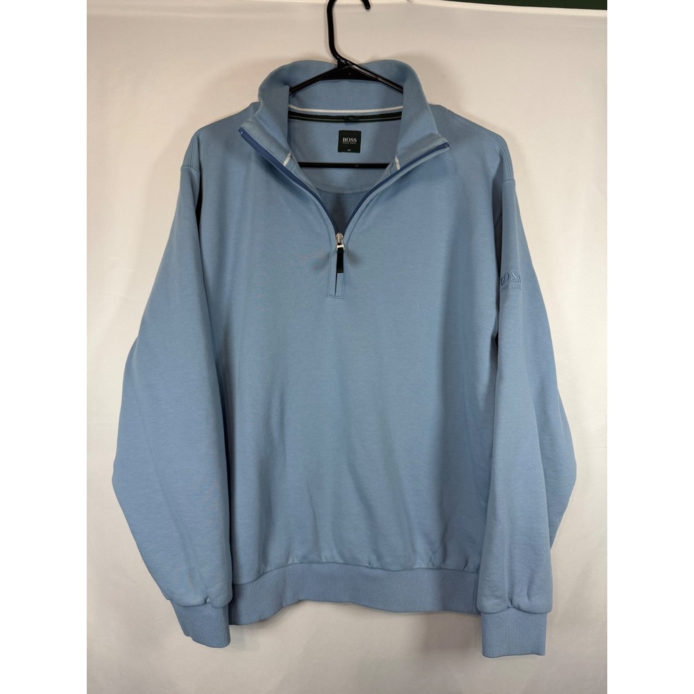 Hugo Boss Golf Women's XL Light Blue Quarter Zip Pullover Dogleg 2 Sweatshirtns